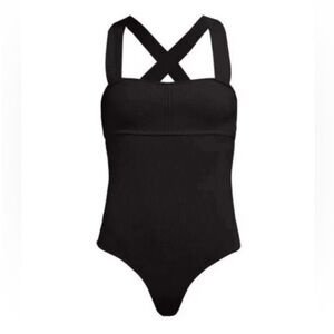 KHAITE Alexa Cross Back Rib Knit Bodysuit Black